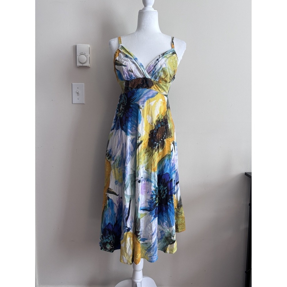 Vintage Y2K Jams World Dress Sunflower Watercolor‎ Tropical Womens Large Boho
